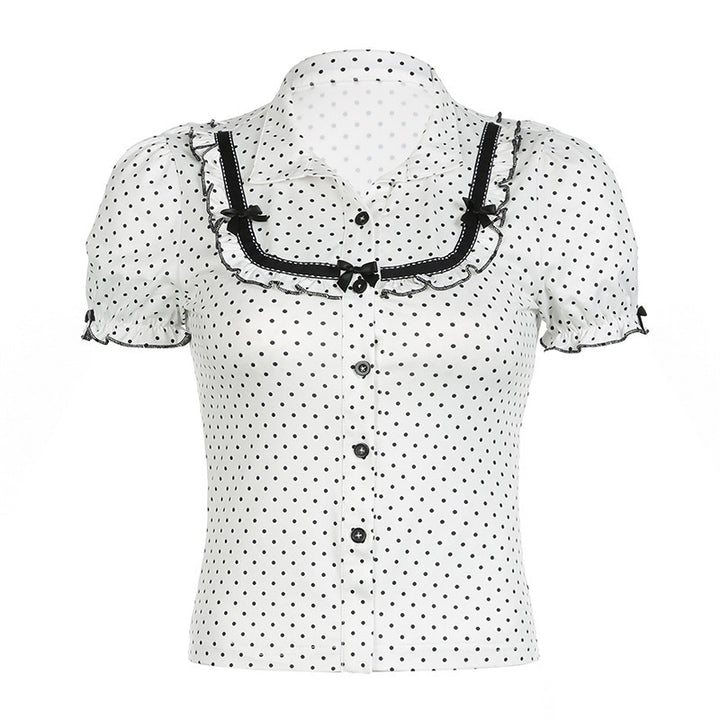 Damen Vintage Polka Dot Bluse mit Puffärmeln Echo Archiv