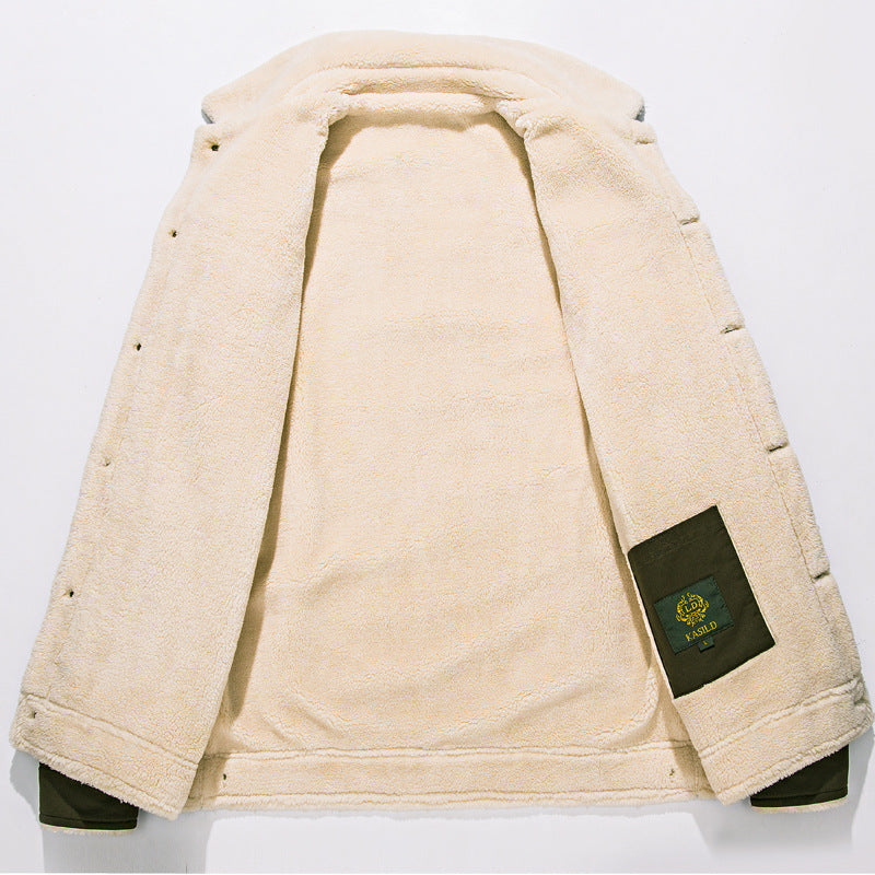Herren Canvas-Truckerjacke mit durchgehendem Sherpa-Innenfutter und Umlegekragen – Taviero
