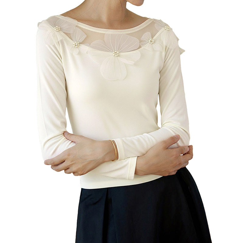 Damen Elegantes Langarm-Oberteil mit Blumenapplikationen Echo Archiv