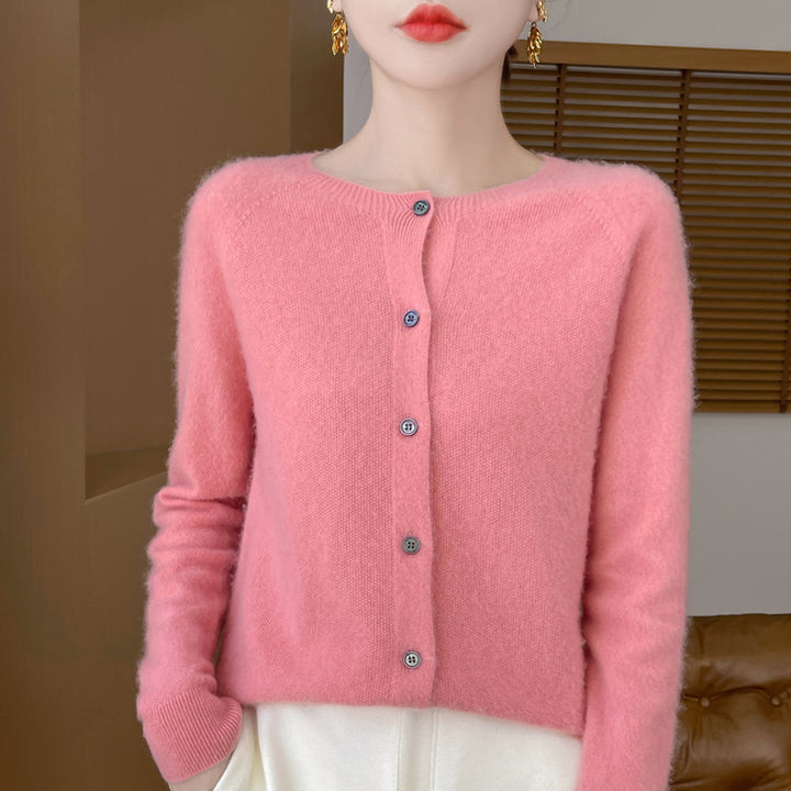 Damen Kuscheliger Kurzcardigan aus Mohair‑Mix mit feiner Schurwollstruktur und Perlmuttknopfleiste Echoarchiv