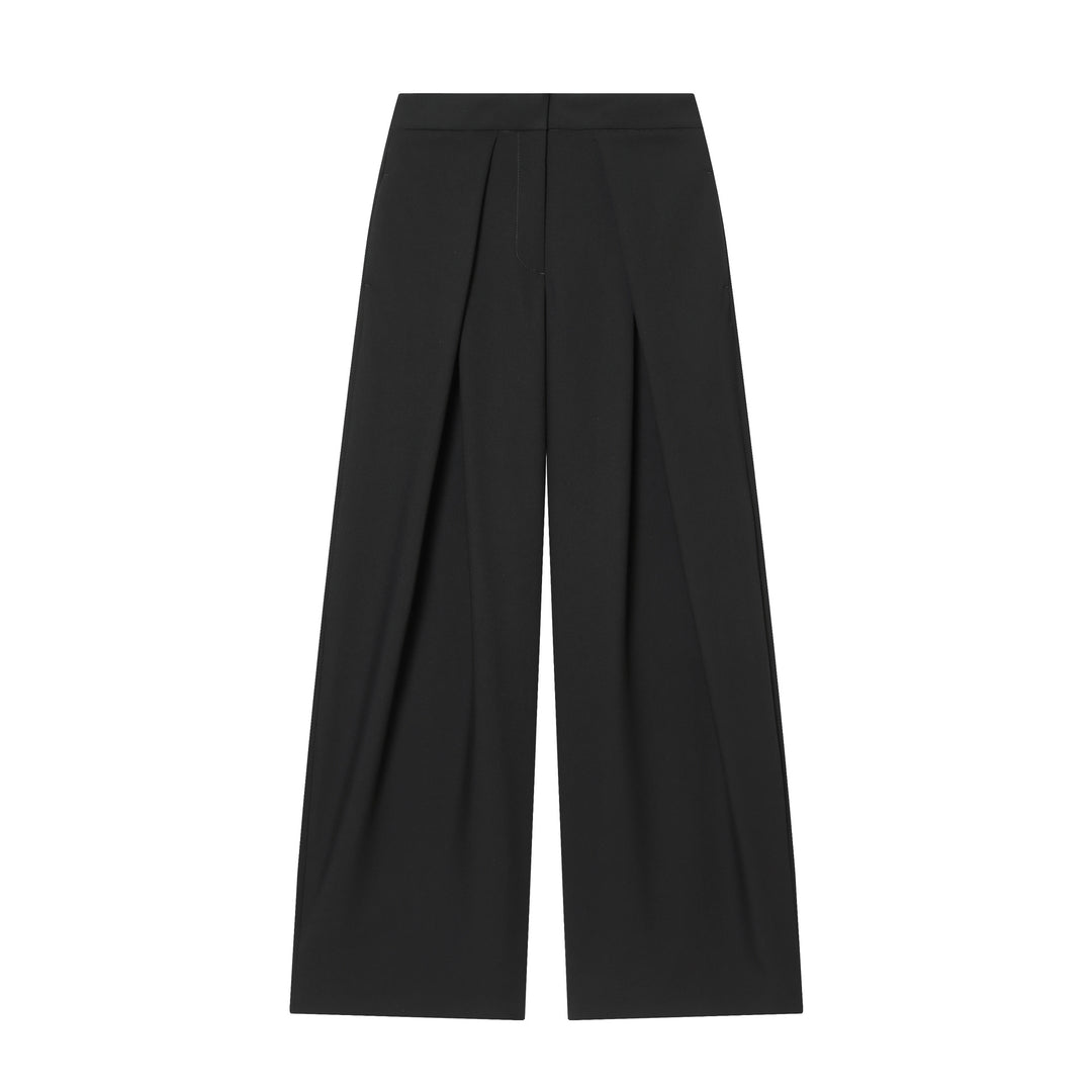 Damen hochtaillierte Bundfaltenhose mit weitem Bein und markanten Vorderfalten – Avélisse