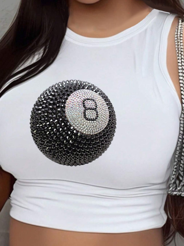Damen Crop-Top mit modernem Grafikdruck und trendiger Schnalle Echo Archiv