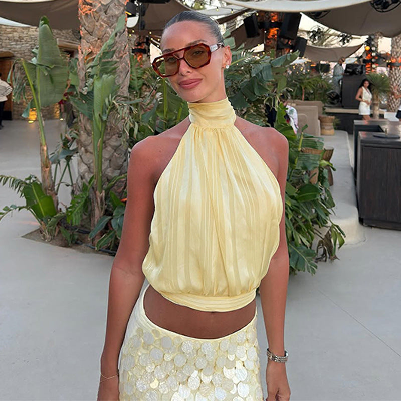Damen Elegantes Haltertop mit Plisseeverarbeitung Echo Archiv