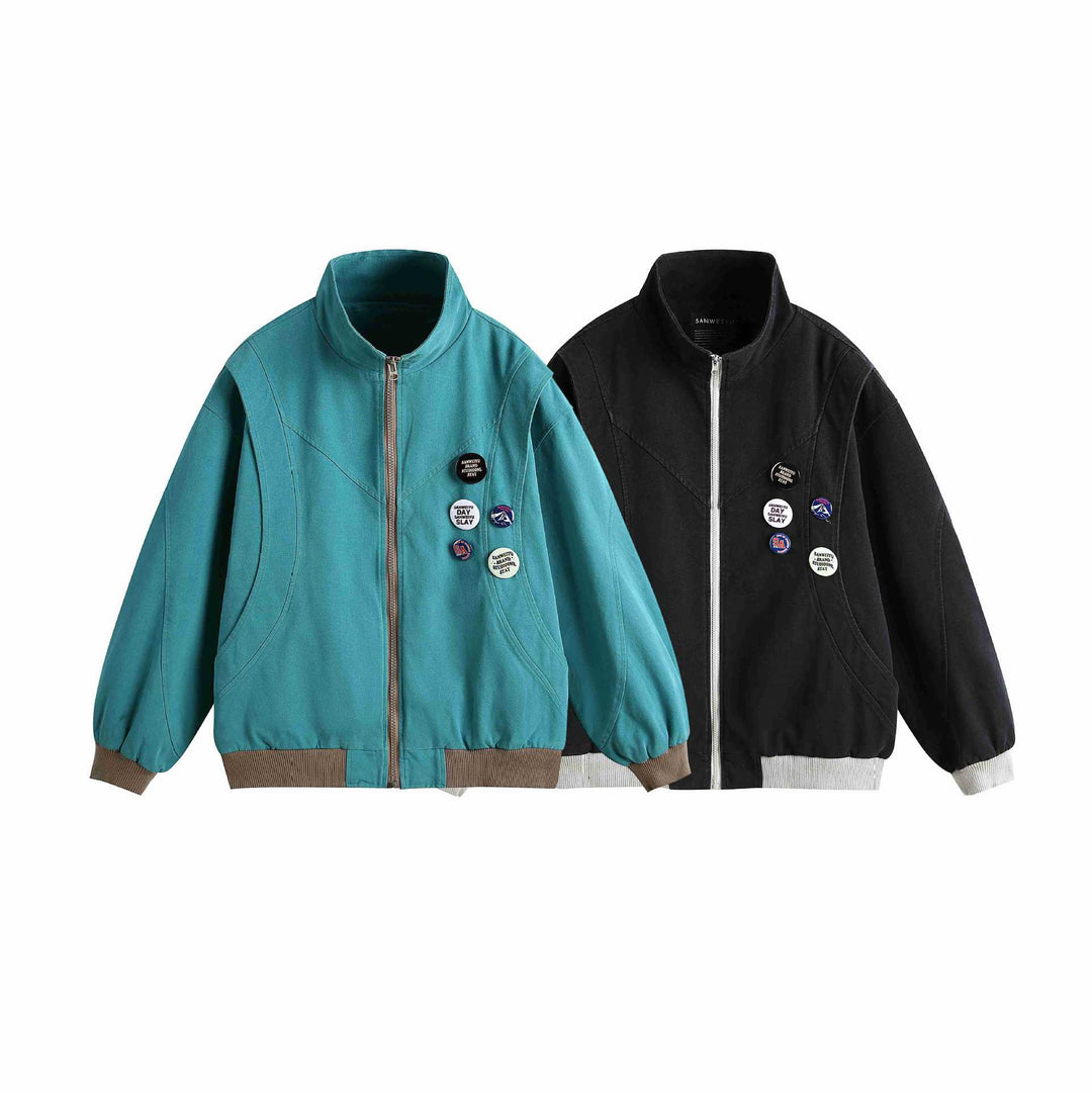 Damen Kurzblouson mit Stehkragen, Rippbündchen und Ansteck‑Pins Echoarchiv