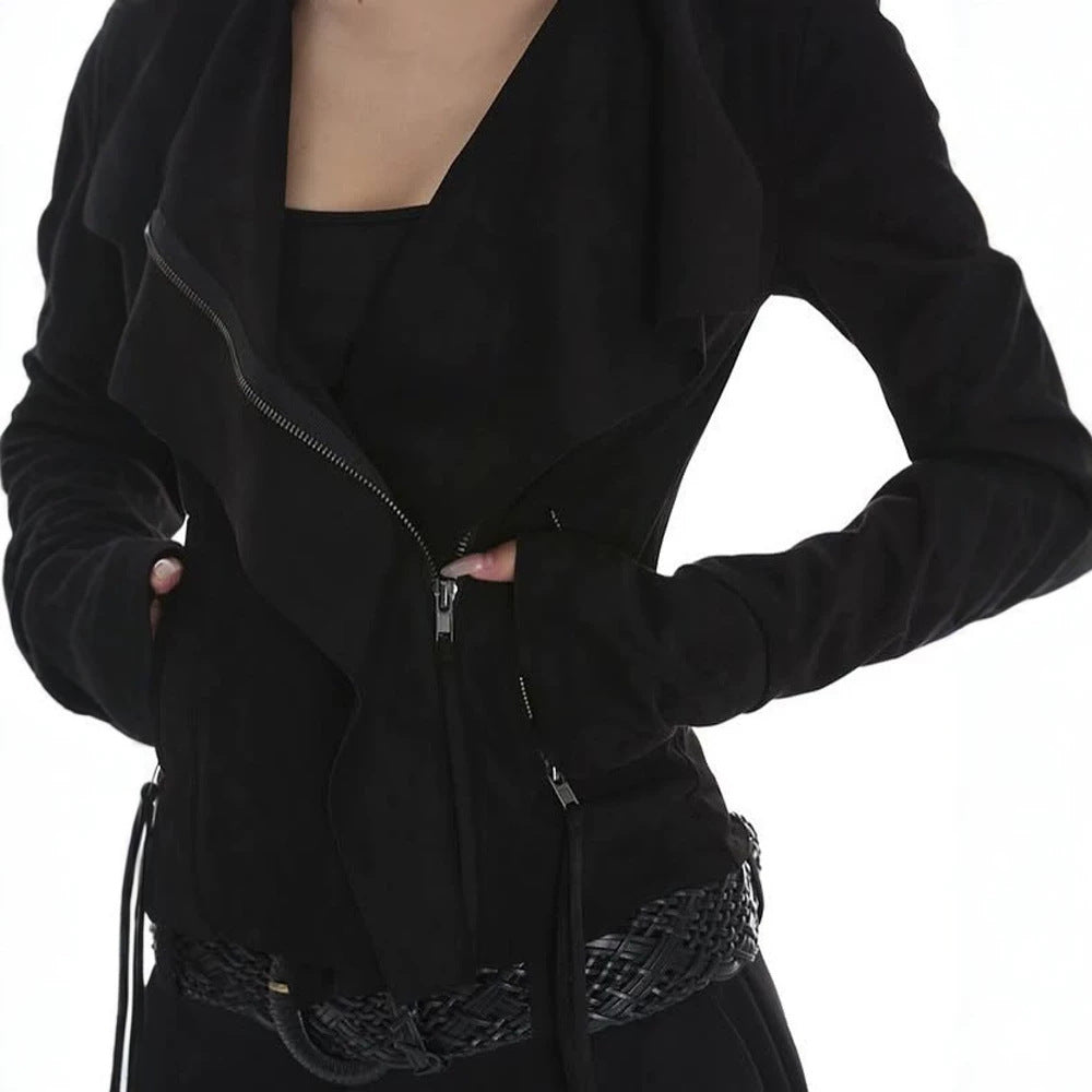 Damen Taillierte Zip-Jacke mit asymmetrischem Kragen und figurformender Silhouette Echoarchiv
