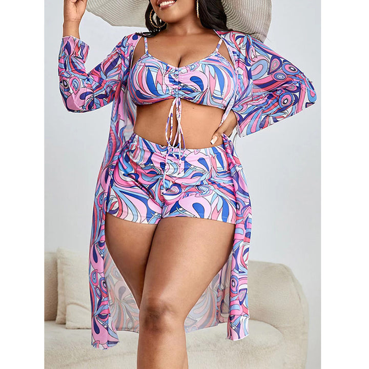 Damen Bikiniset mit überlappendem Kimono und modernen geometrischen Mustern Echo Archiv