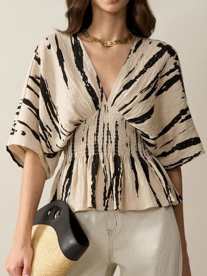 Damen V-Ausschnitt Bluse mit weitem Schnitt und Raffung Echo Archiv