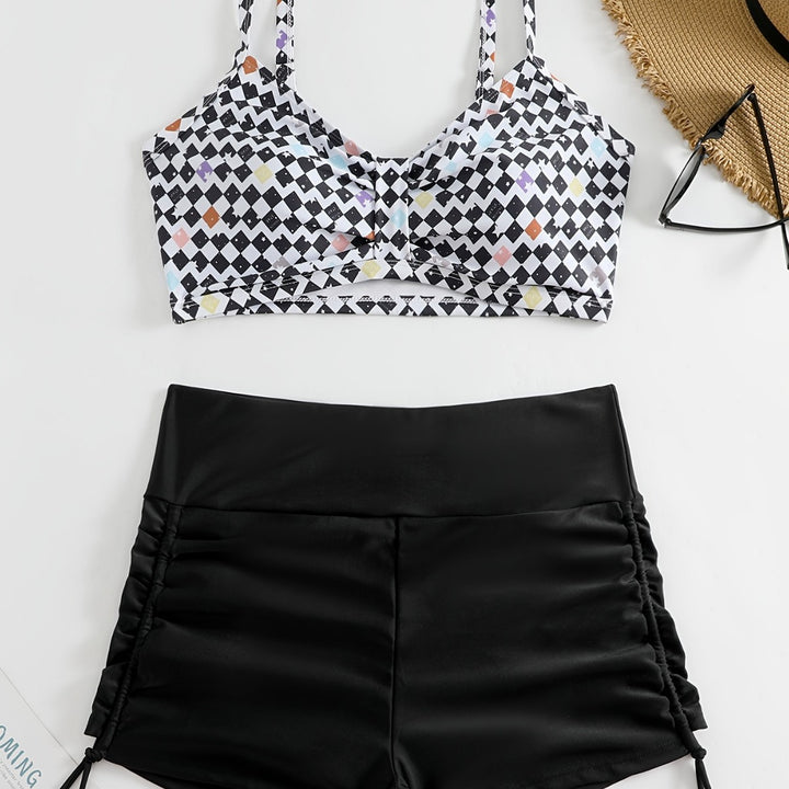 Damen Crop-Bikini Oberteil mit Rüschenbadeshorts Echo Archiv