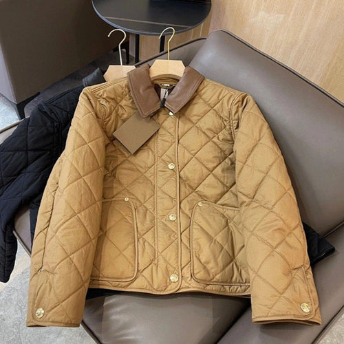 Damen gesteppte Übergangsjacke mit Lederkragen Echoarchiv