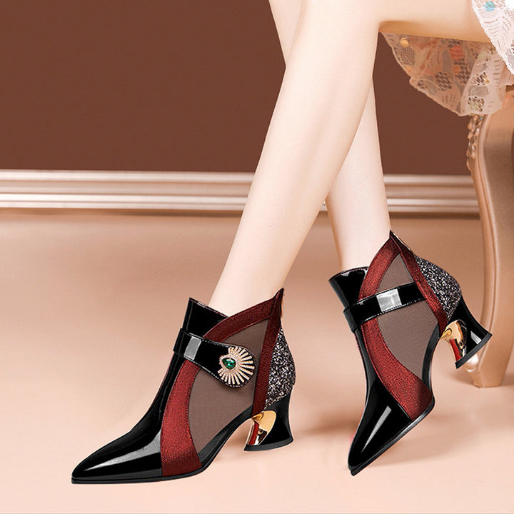 Damen nan elegante Netzstoff-Stiefelette mit Schmuckbesatz und geschwungenem Absatz Echo Archiv
