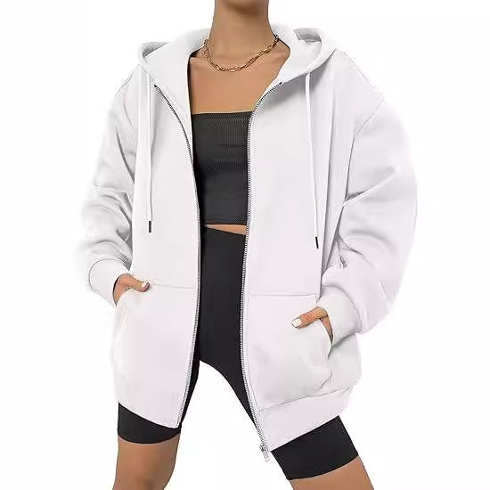 Damen nan oversized Zip-Kapuzenjacke mit kontrastierendem Reißverschluss, doppellagiger Kapuze und Kängurutasche Echo Archiv