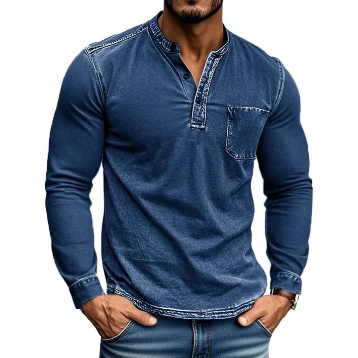 Herren Langarm Hemd mit modernem Henley-Kragen von Echoarchiv
