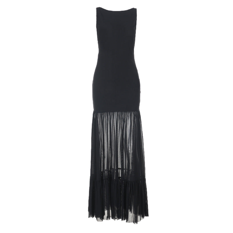 Damen Elegantes Maxikleid mit transparenten Einsätzen und Rüschendetails Echo Archiv