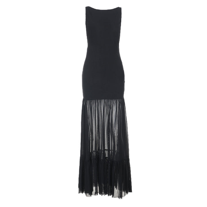 Damen Elegantes Maxikleid mit transparenten Einsätzen und Rüschendetails Echo Archiv