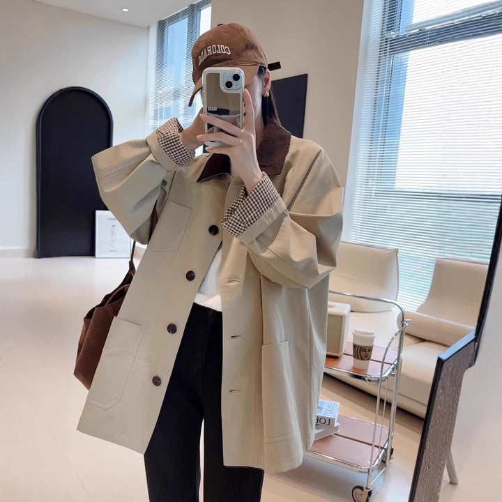 Damen Modische Oversized-Jacke mit kontrastierendem Kragen Echoarchiv