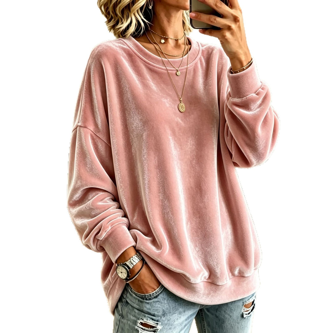 Damen Oversize-Samtpullover mit weitem Schnitt und geripptem Saum Echoarchiv