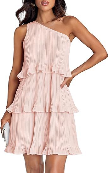 Damen Ärmelloses plissiertes Stufenkleid mit asymmetrischer Schulterpartie Echo Archiv