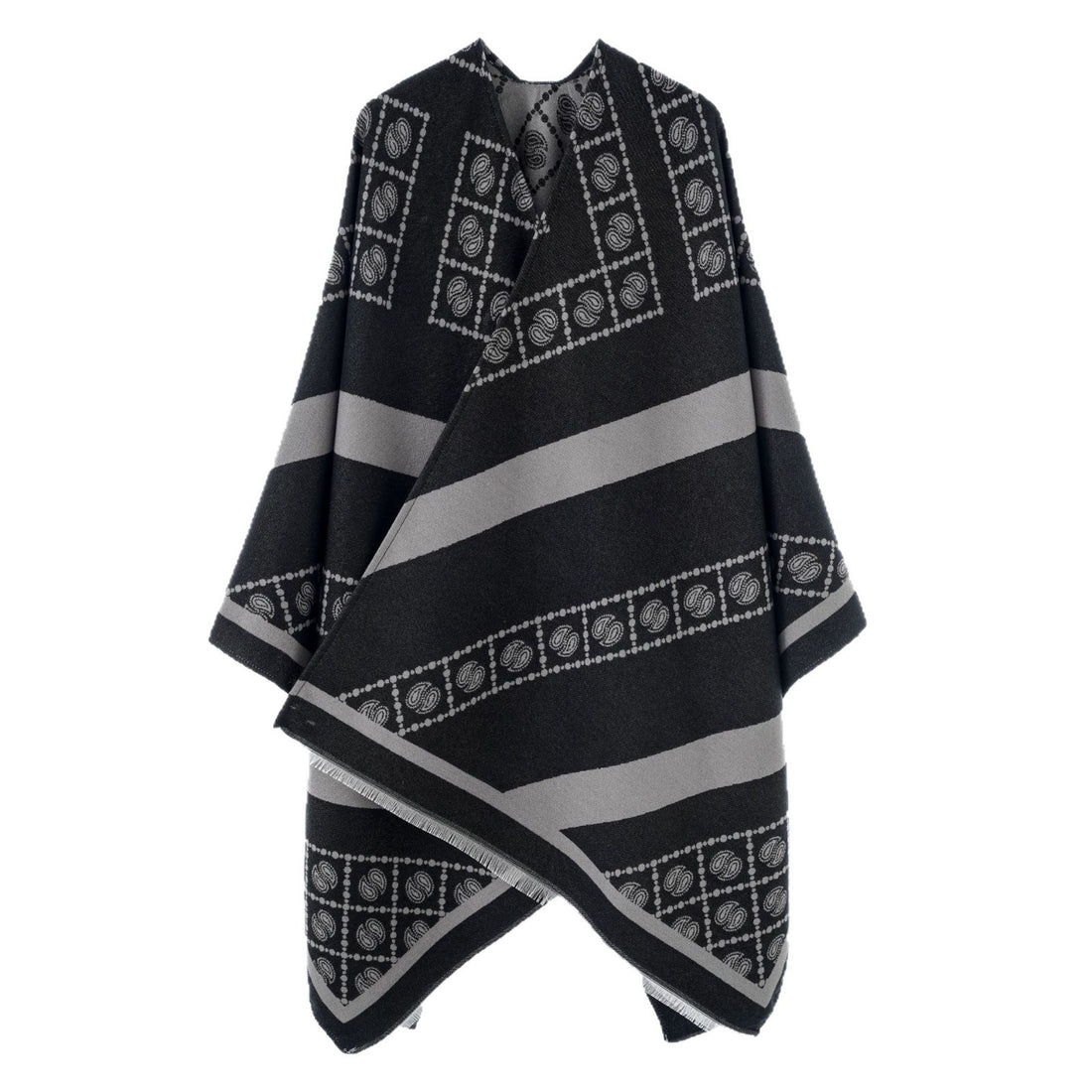 Damen Luxuriöses Jacquard-Überwurfcape mit kastiger Silhouette – Avérine