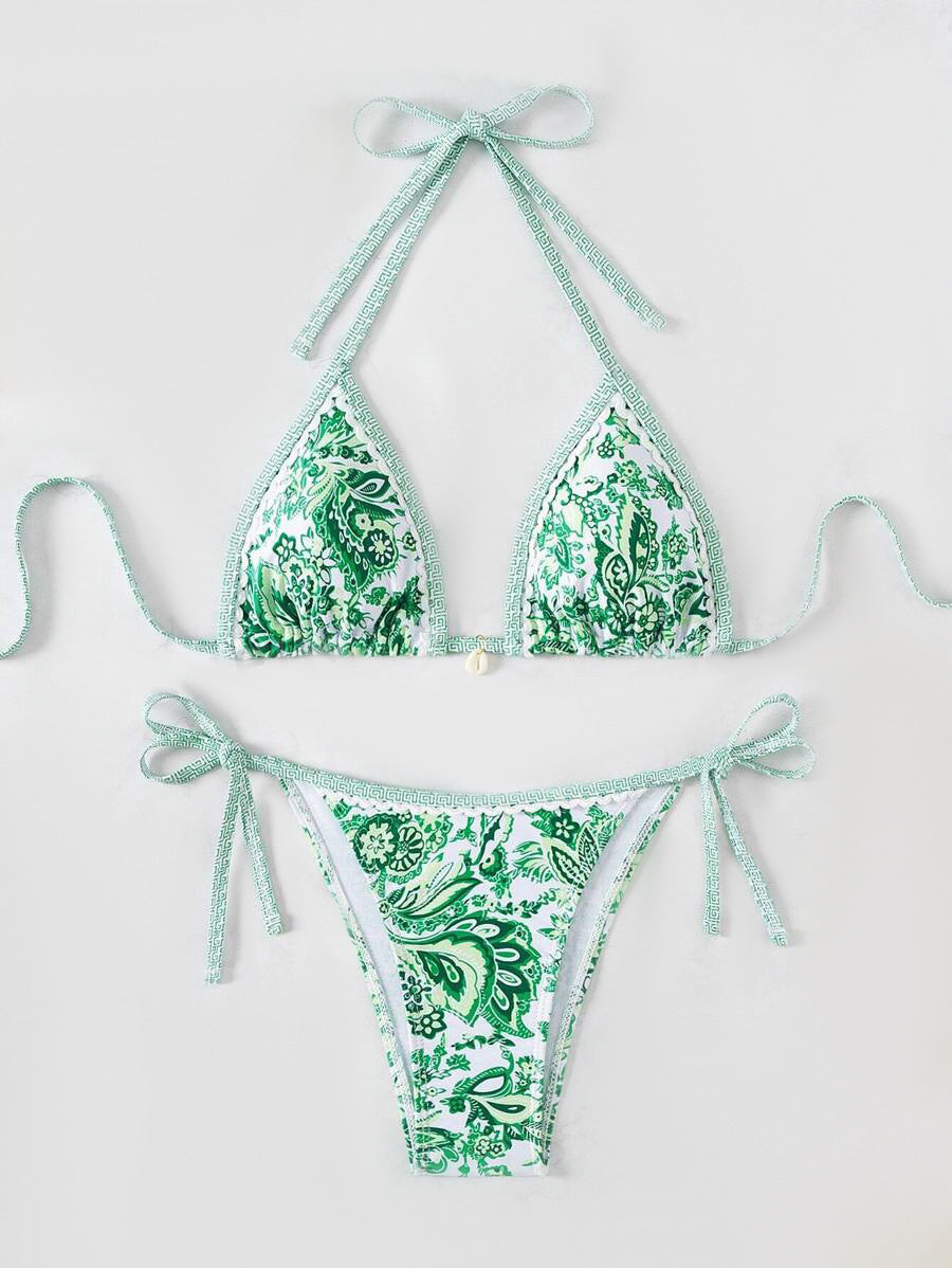 Damen Triangel-Bikini-Set mit verstellbaren Bindebändern und floralem Design Echo Archiv