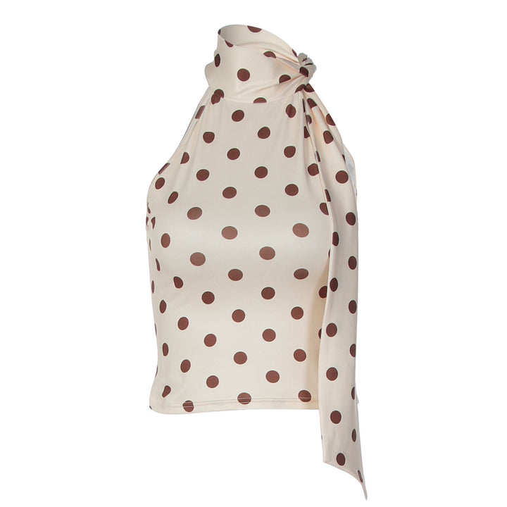 Damen asymmetrisches Polka-Dot-Top mit hohen Schnittlinien und elegantem Halterdesign Echo Archiv