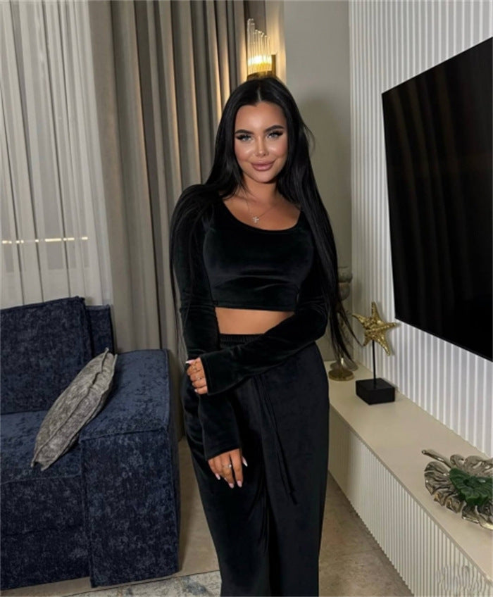 Damen modernes Cropped Lounge-Set mit langem Arm und elastischer Bundhose – Élanora