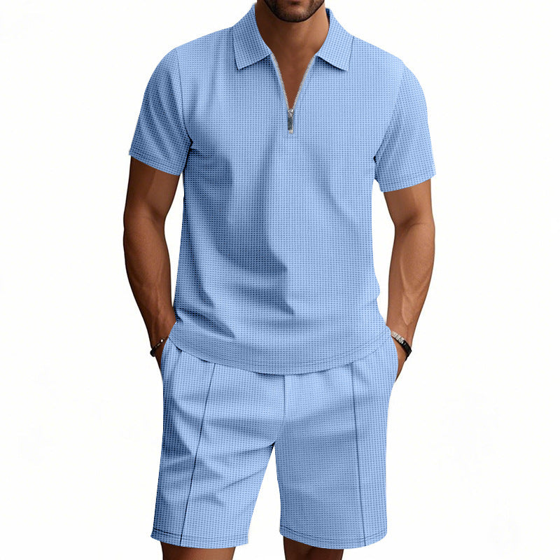 Herren elegantes Polo- und Shorts-Set mit modernem Reißverschluss Echoarchiv