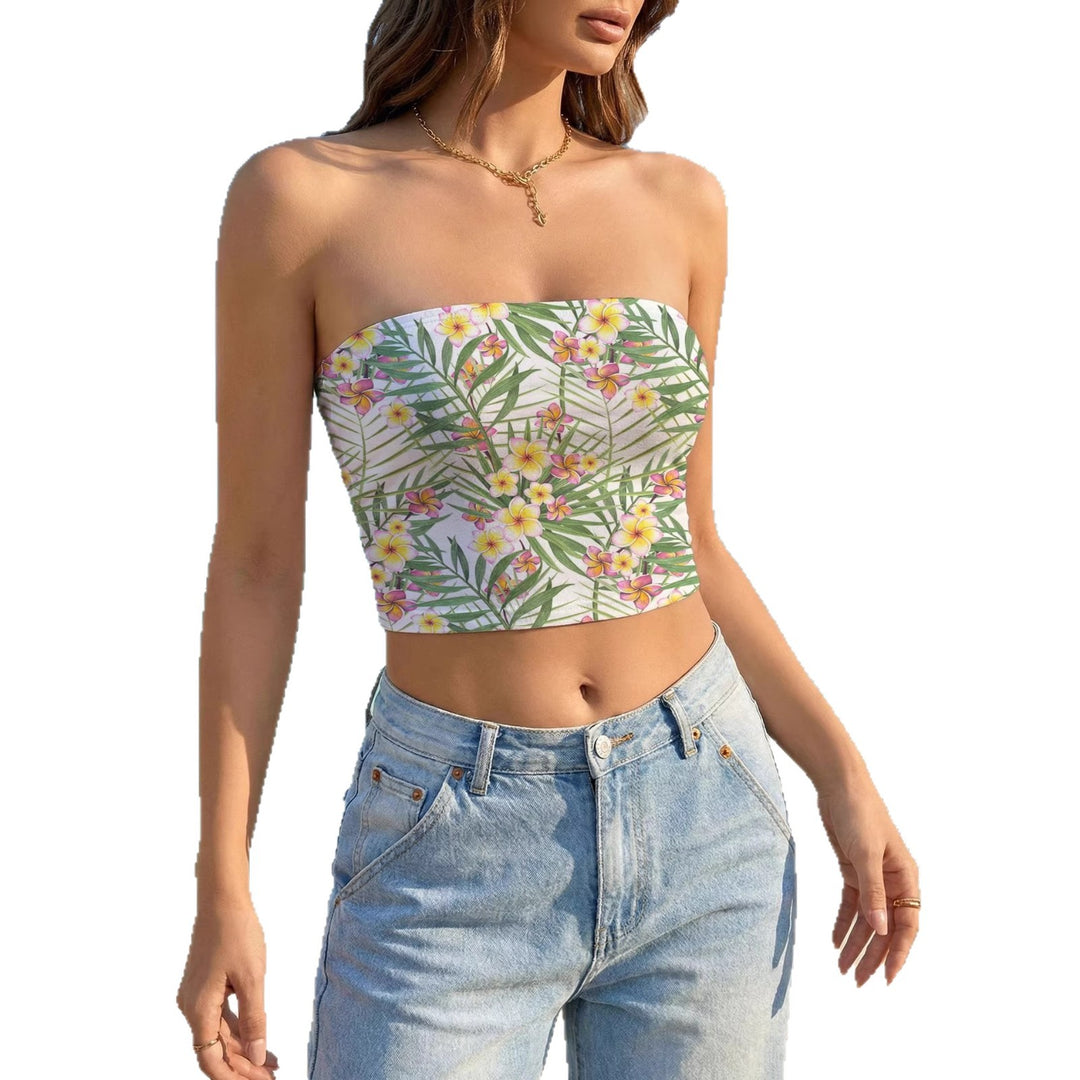 Damen Bandeau-Top mit kreativen Blumen- und Blattmotiven Echo Archiv