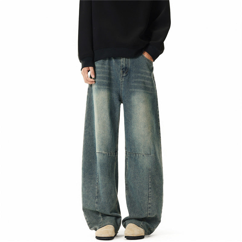 Herren Weit geschnittene Baggy-Jeans mit hoher Bundhöhe, Knie‑Abnähern und Used‑Waschung Echo Archiv