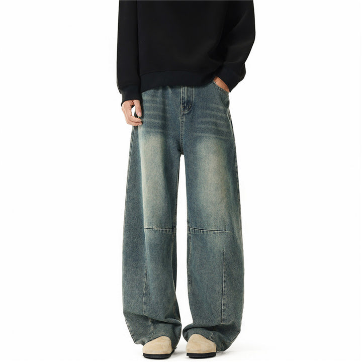 Herren Weit geschnittene Baggy-Jeans mit hoher Bundhöhe, Knie‑Abnähern und Used‑Waschung Echo Archiv