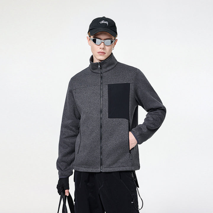 Herren Struktur-Fleece-Zipjacke mit hohem Stehkragen und Nylon-Brusttasche Echo Archiv