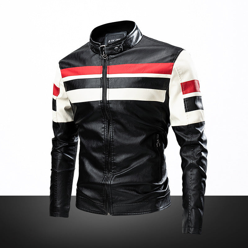 Herren Lederimitat-Bikerjacke im Retro-Racing-Design – Valtoré