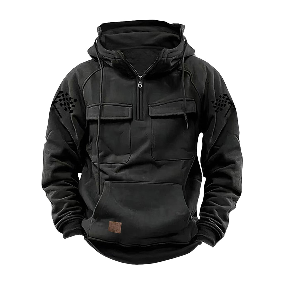 Herren nan Kapuzenpullover mit Halbzip, Cargo-Brusttaschen und Kängurutasche Echo Archiv