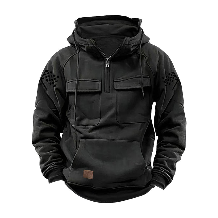 Herren nan Kapuzenpullover mit Halbzip, Cargo-Brusttaschen und Kängurutasche Echo Archiv