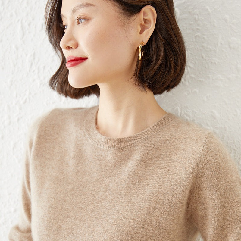 Damen Kurzgeschnittener Feinstrickpullover mit Rundhalsausschnitt und geripptem Bund Echoarchiv