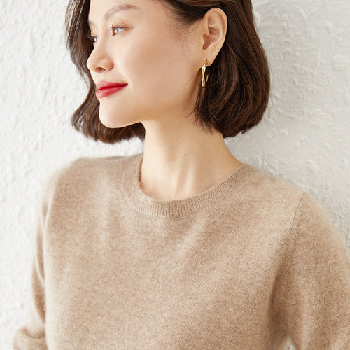 Damen Kurzgeschnittener Feinstrickpullover mit Rundhalsausschnitt und geripptem Bund Echoarchiv