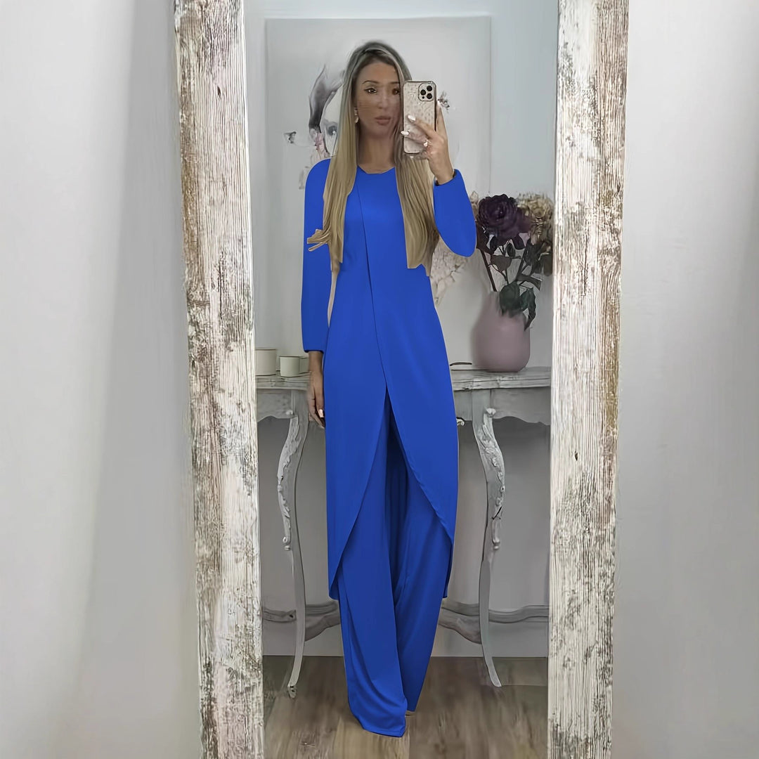 Damen Elegantes Maxikleid mit Wickeloptik, asymmetrischer Drapierung und vorderem Schlitz Echoarchiv