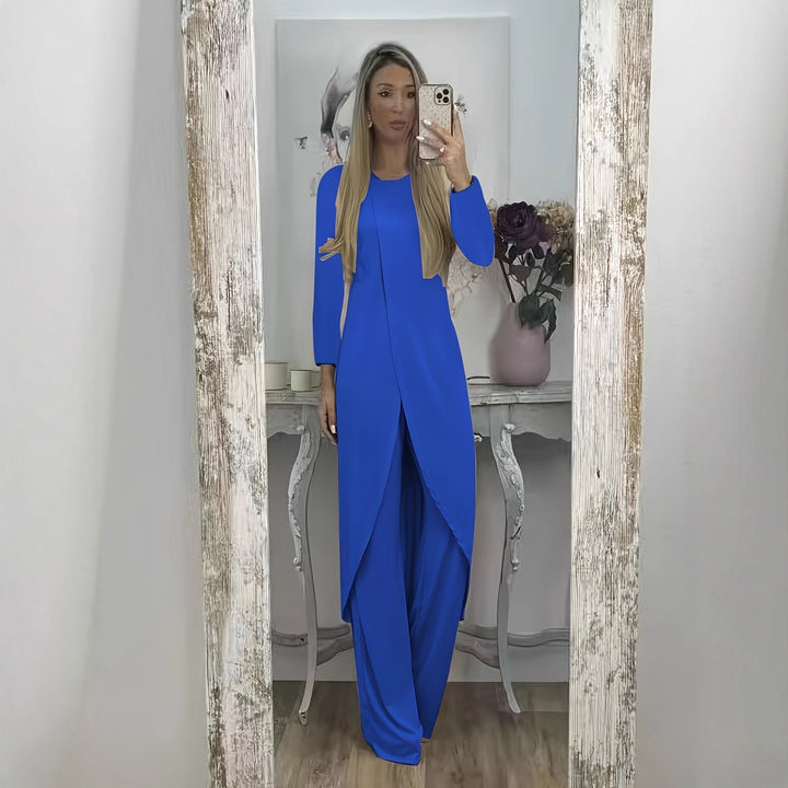 Damen Elegantes Maxikleid mit Wickeloptik, asymmetrischer Drapierung und vorderem Schlitz Echoarchiv