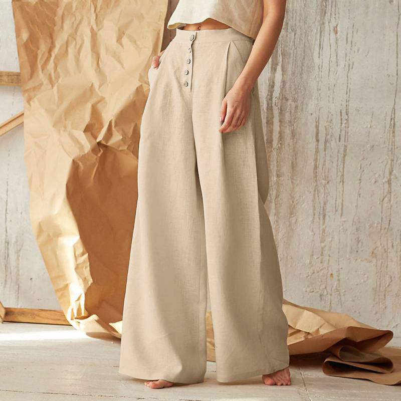 Damen nan weite Leinenhose mit hoher Taille und seitentaschen Echo Archiv