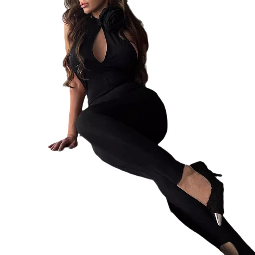 Damen Jumpsuit mit Dekolleté und floralem Akzent Echo Archiv