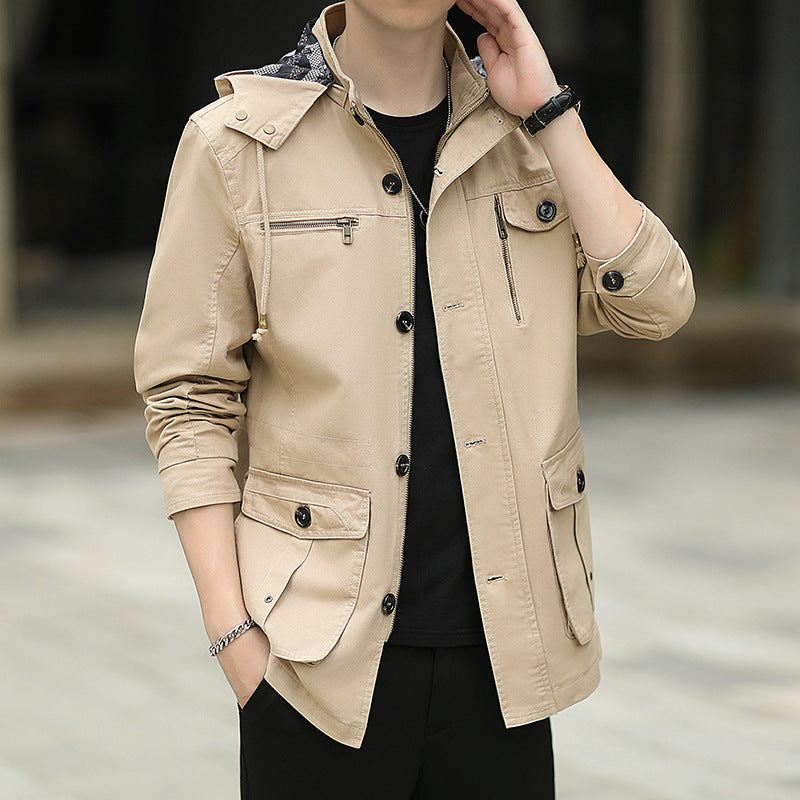 Herren leichte Canvas-Fieldjacke mit Kapuze, Multifunktionstaschen und Reißverschluss Echoarchiv