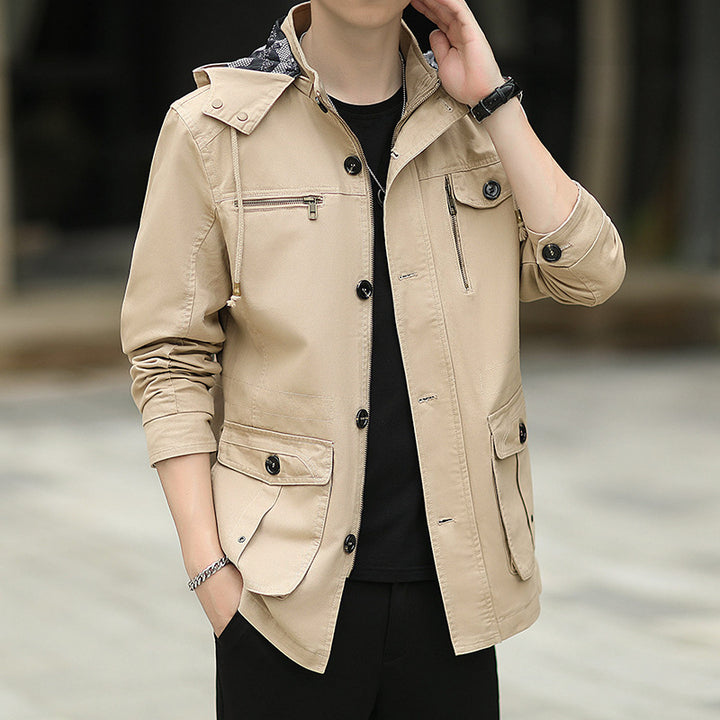Herren leichte Canvas-Fieldjacke mit Kapuze, Multifunktionstaschen und Reißverschluss Echoarchiv