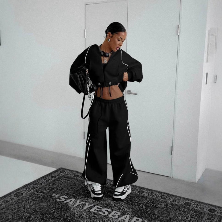 Damen nan weites Oversize-Trackset mit Reißverschluss-Kapuzenjacke und extraweiter Loungehose Echo Archiv