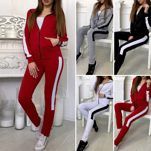 Damen Jogginganzug aus Stretchmaterial mit seitlichem Kontraststreifen und Reißverschluss – Avérine