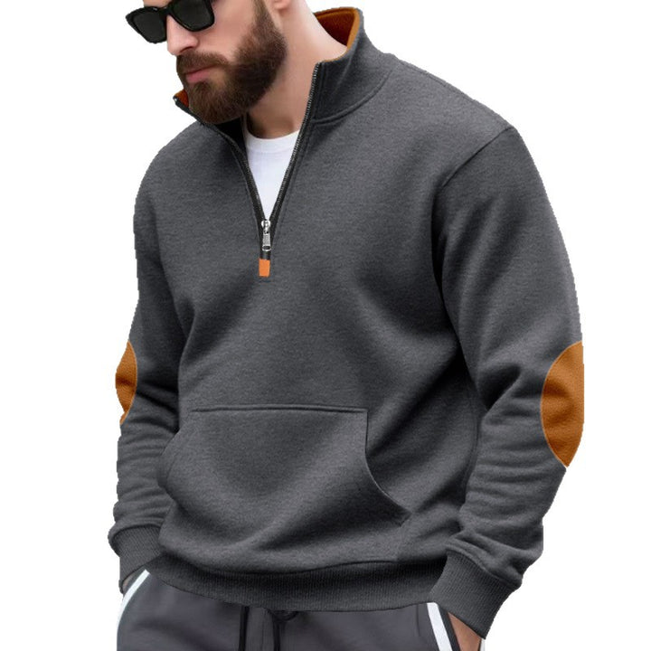 Herren sportlicher Pullover mit halbem Reißverschluss und praktischem Kängurutasche Echoarchiv