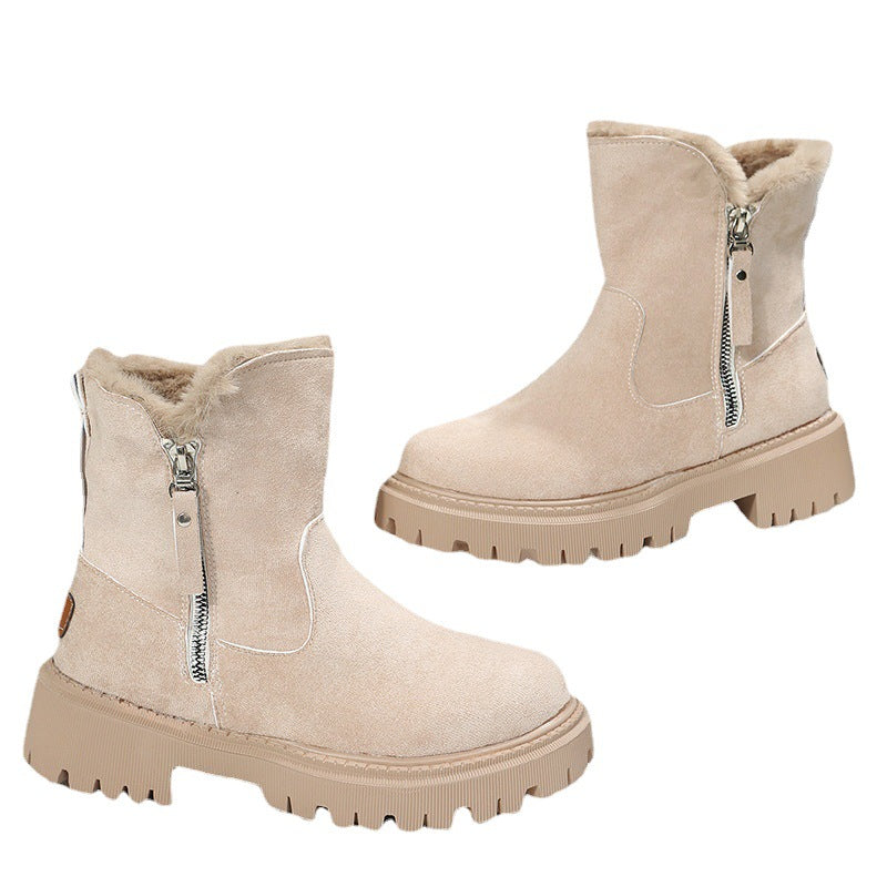 Damen Kurzschaft-Stiefelette mit Teddy‑Umschlag, Veloursoptik und Chunky‑Lug‑Sohle Echoarchiv