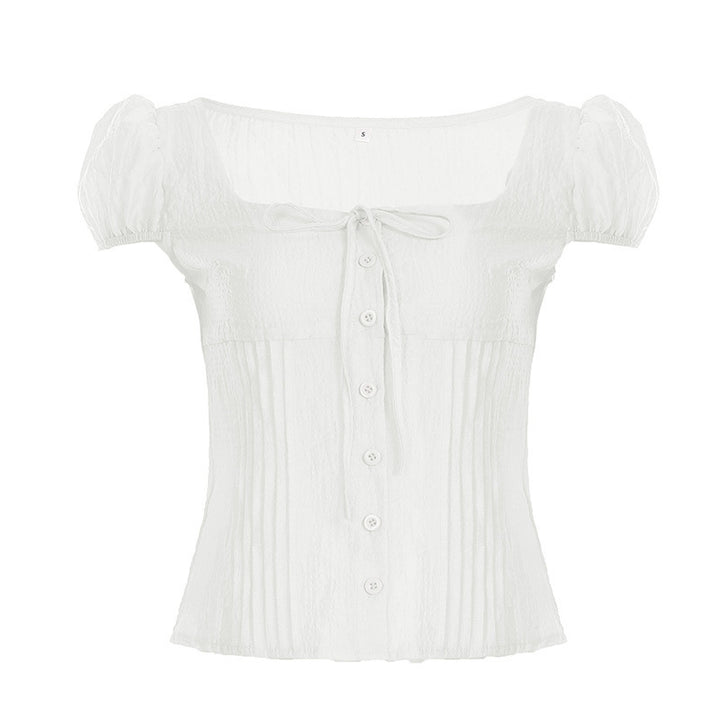 Damen Kurzarm Hemdbluse mit eleganter Raffung und verspieltem Bindeband Echo Archiv