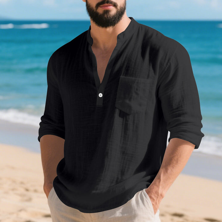 Herren lässiges Langarmshirt mit Hemdkragen und Brusttasche Echoarchiv