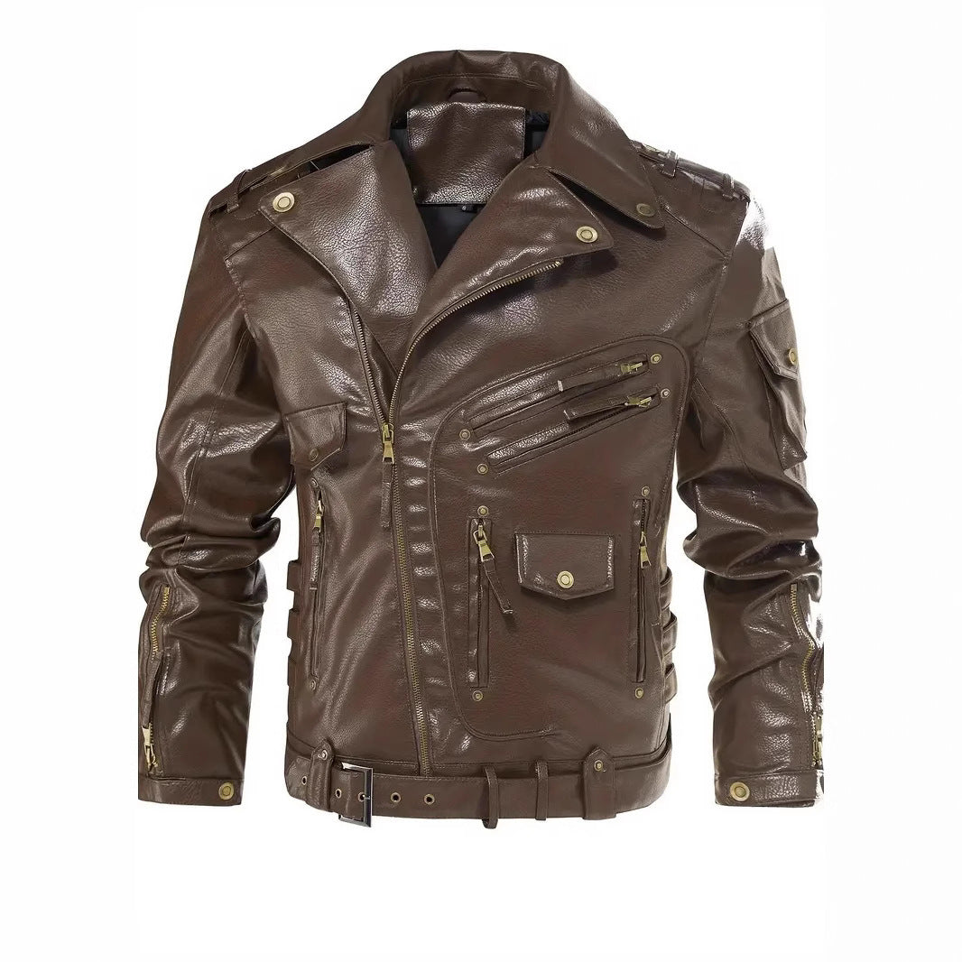 Herren stylische Bikerjacke mit mehreren Reißverschlusstaschen und Gürteldetail Echoarchiv