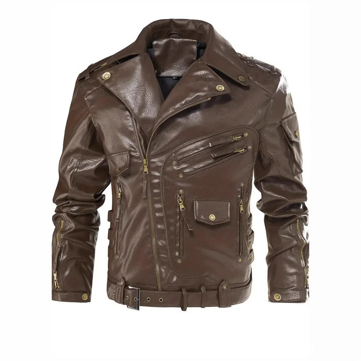 Herren stylische Bikerjacke mit mehreren Reißverschlusstaschen und Gürteldetail Echoarchiv