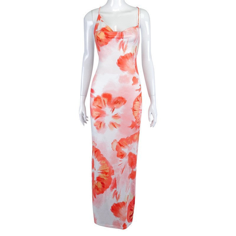 Damen langes Sommerkleid mit floralem Druck und verstellbaren Spaghettiträgern Echo Archiv